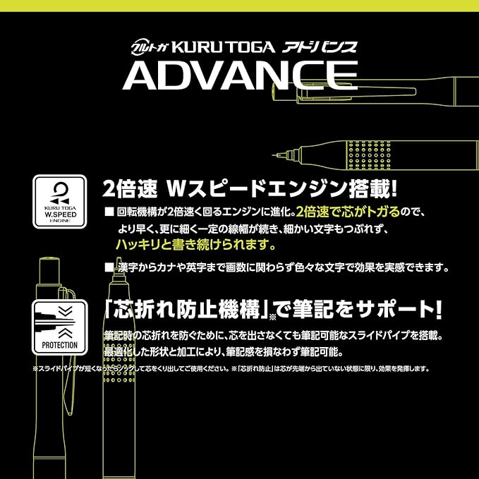 Uni Kurutoga Advance Upgrade Model 0.5mm Mechanical Pencil, Gun Metallic Body (M510301P.43), Black