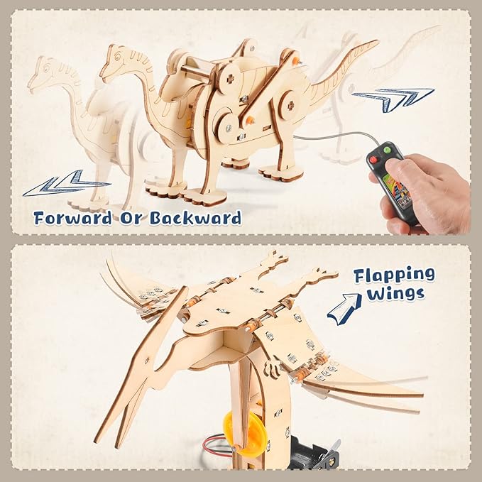 Dinosaur STEM Kits for Kids Ages 8-10-12, 4 in 1 Wood Building Toys for Boys Age 8-12, Build It Yourself Woodworking Kit, DIY 3D Wooden Puzzles Model Science Crafts for Kids, Stem Projects