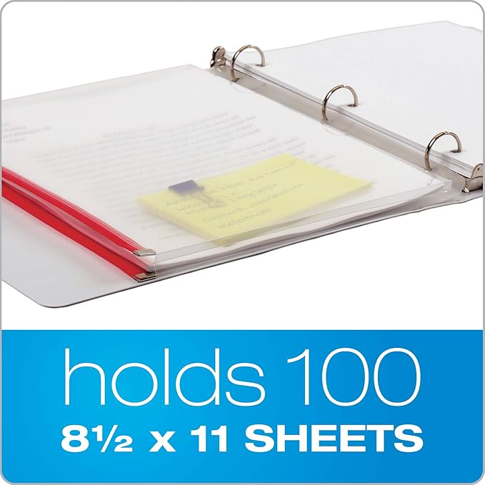 Cardinal Plastic Zippered Binder Pockets, 3-Hole Punched, Fits Full Letter Size 8-1/2" x 11" Sheets, Clear with Multicolor Zippers, 5-Pack (14650)