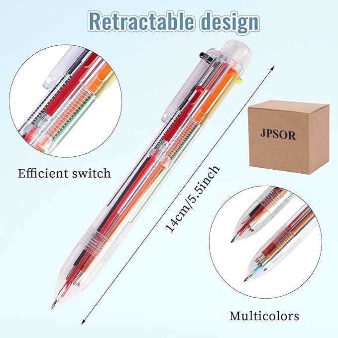 JPSOR 48 Pack Multicolor Pen for Kids 6-in-1, Transparent Barrel Pen 6-Color 0.5mm Retractable Ballpoint Pens for Office School Supplies Students Gift