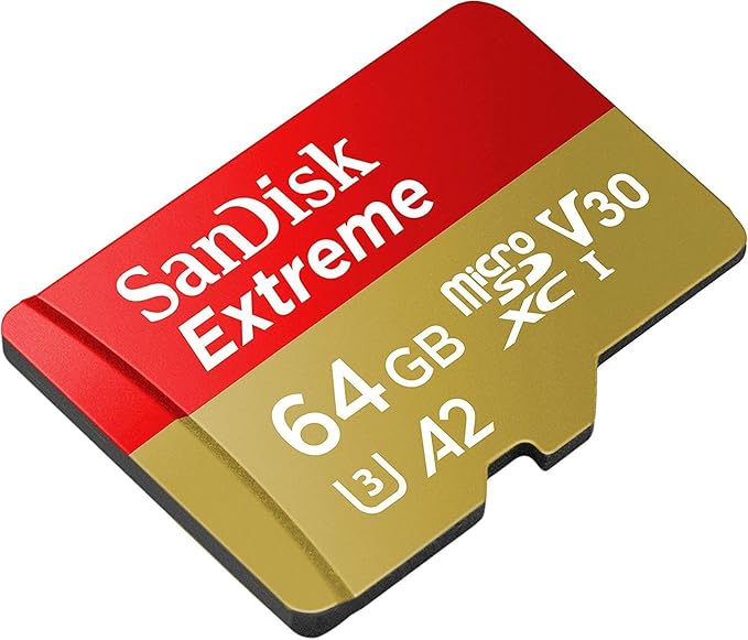 SanDisk 64GB Extreme microSDXC UHS-I Memory Card with Adapter - Up to 160MB/s, C10, U3, V30, 4K, A2, Micro SD - SDSQXA2-064G-GN6MA