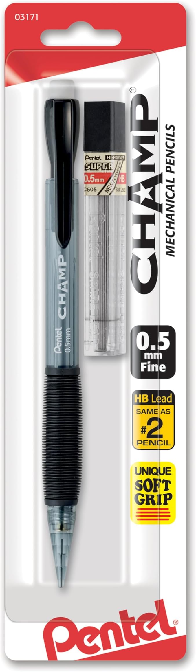 Pentel Champ Starter Set Automatic Pencil with Lead, (0.5mm), Assorted Barrels, 1 Pack, Barrel Color May Vary (ACEBP)