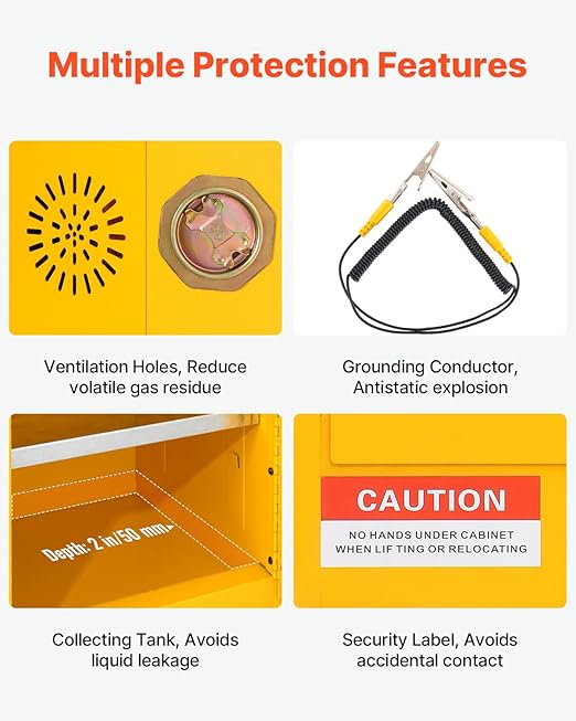 VEVOR Flammable Cabinet 17" x 17" x 22", 12 GalCold-Rolled Steel Flammable Liquid Storage Cabinet, Explosion Proof with 1 Adjustable Shelf 1 Door for Commercial Industrial Use, Yellow