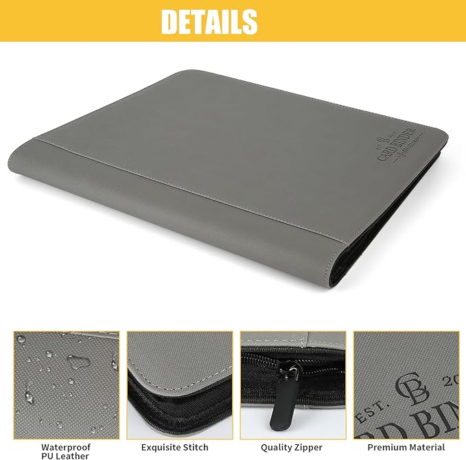 Toploader Binder,Toploader Hard Cases, 9-Pocket Pages Sleeves Hold up 288 Cards.Toploader Card Binder with Sleeves for “3×4” rigid，Card Holder(grey)