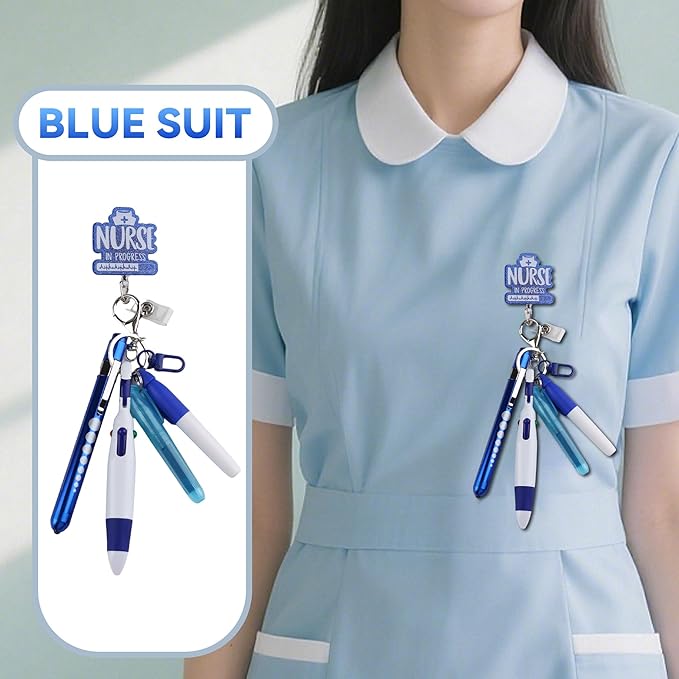 Student Nurse Pen Set Badge Reel Holder Accessories Clip, Retractable Mini Nursing Pen & Light Tool Set， Highlighter pens（Blue） and Highlighter pens
