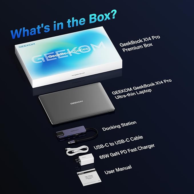 GEEKOM GeekBook X14 Pro Laptop, 2.2lbs Ultra Thin 14" 2.8K OLED Laptop Computer, Ultra 5 125H, 32GB LPDDR5x 7500MHz RAM 1TB SSD, Up to 16 Hour, 2X USB4, Fingerprint, Hub, Copilot, Windows 11 Pro