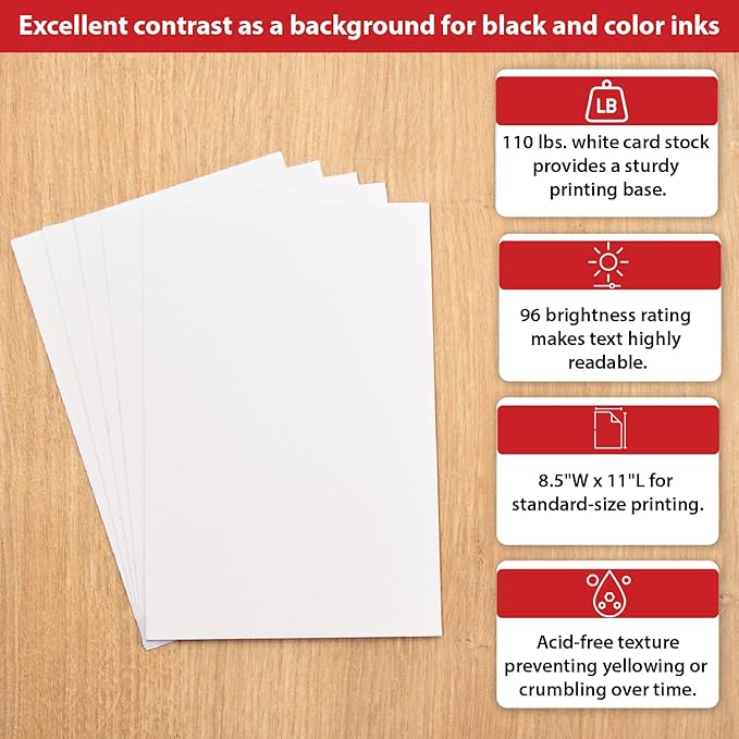 Staples Cardstock Paper, 8.5-Inch x 11-Inch Paper Size, Matte White, 110 lbs., For Office, School & Home