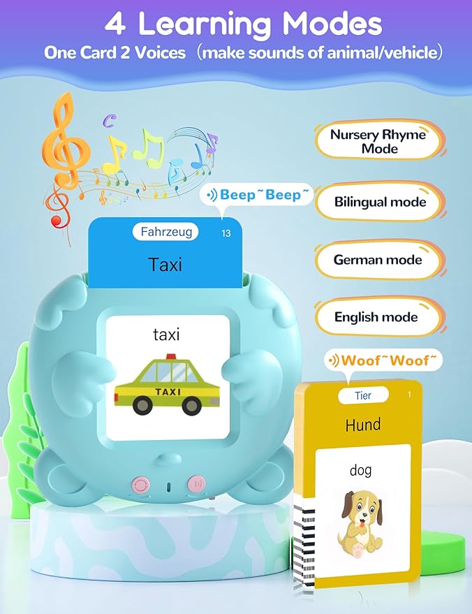German and English Talking Flash Cards for Toddlers, 510 Sight Words Bilingual Learning Toys for Children, Autism Pocket Speech Therapy Toys, Deutsch Vocabulary Educational Flashcards