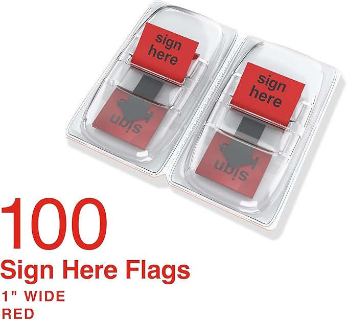 Staples Sign Here Page Flags, 1", Red, 100 Flags – Sticky Tabs for Signatures, Approvals & Document Review