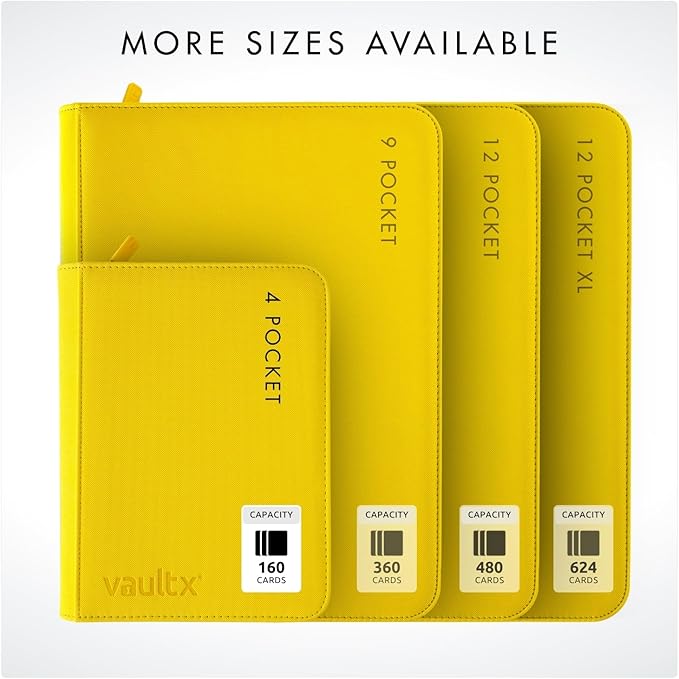Vault X 4 Pocket Trading Card Zip Binder, 160 cards, Premium Exo-Tec Album Material, 20 Side-Loading Pages, Folder for Collectible Card Games, Sports, TCG (Yellow)