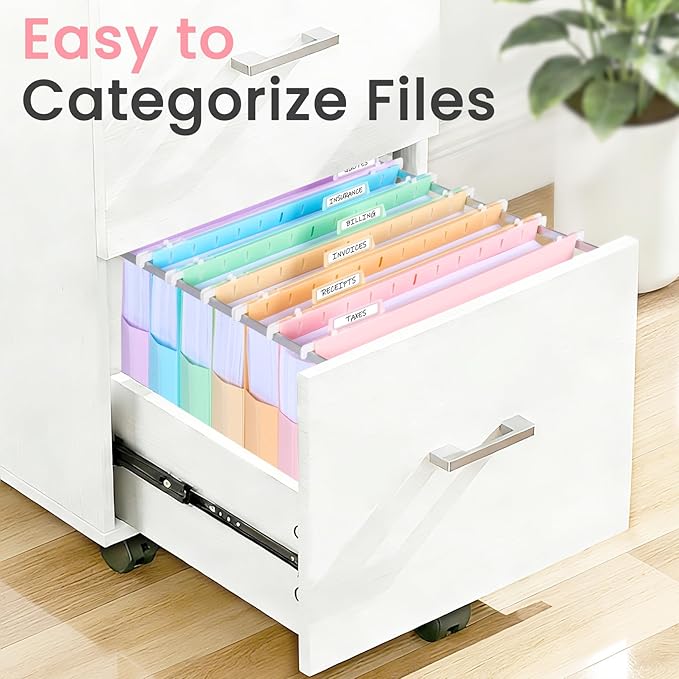 Sooez Extra Capacity Plastic Hanging File Folders, 25 Count Expanding File Folders Letter Size with 2" Expansion, File Organizer with Adjustable Tab for File Cabinet, Drawer, Pastels Colors