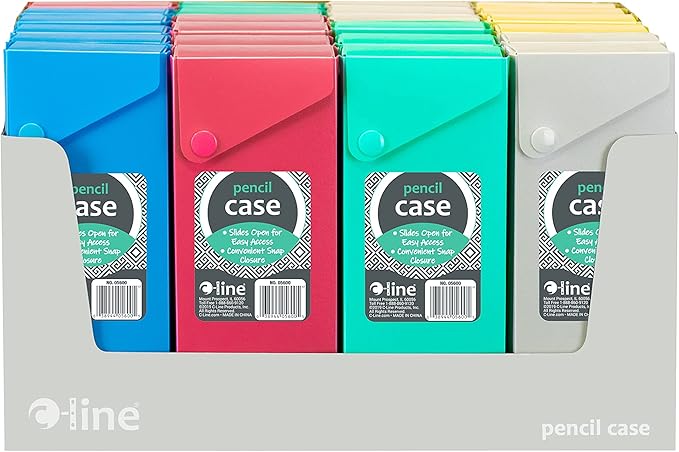 C-Line Slider Pencil Case, Poly, Pack of 24 Pencil Cases, Assorted Colors (05600-24)