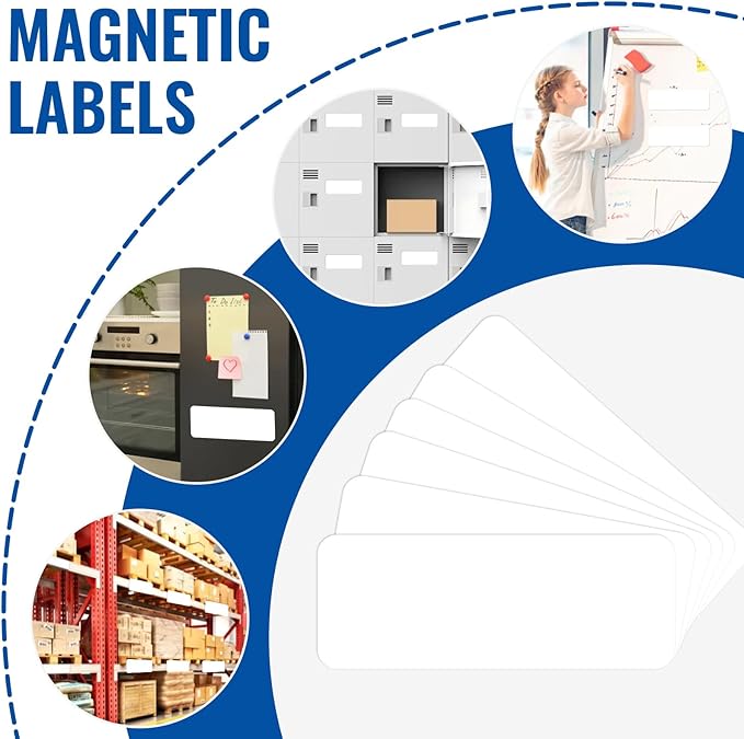 72 Pcs Dry Erase Magnetic Labels, 3.2 x 1.2 Reusable Writable Magnetic Name Tags Magnetic Label Stickers for Whiteboard, Refrigerator, Locker Classroom Office Home (White)