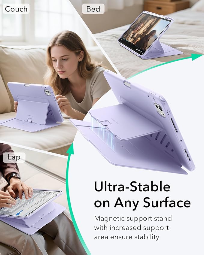 ESR for iPad Pro 13 Inch Case (M5/M4) 2025/2024, Vertical Stand Cover, Multi Stand Angles, Ultra-Stable Case with Pencil Holder, Flip Series, Purple