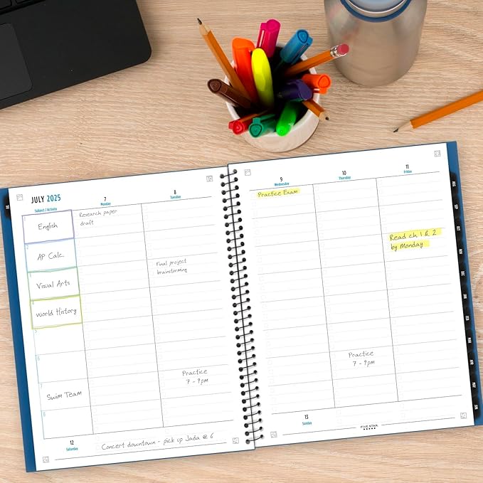 Five Star Planner 2025-2026 Academic, Weekly & Monthly Advance Student Planner + Study App, 8-1/2" x 11", Large, Pacific Blue (CAW65920)