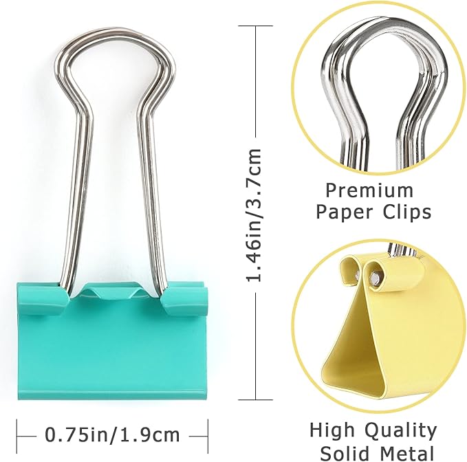 ZZTX Binder Clips Paper Clamps Clips for Office Small Size, Assorted Color, 0.75 Inches, 40 Pieces