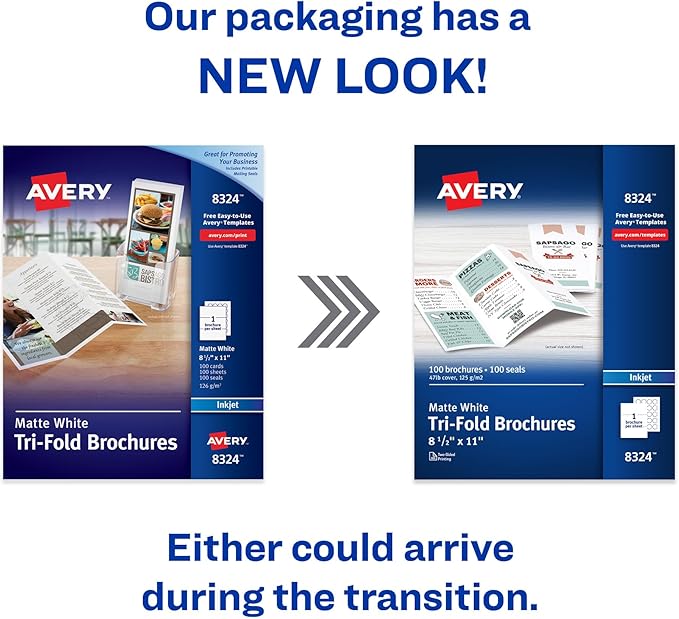 Avery Printable Tri-Fold Brochures with Mailing Seals, 8.5" x 11", Matte White, 100 Blank Brochure Paper for Inkjet Printers (08324)