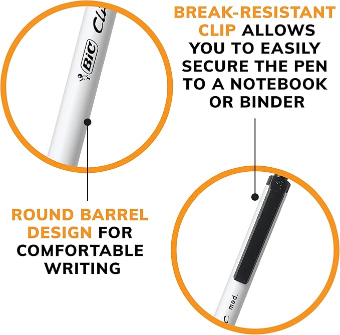 BIC Clic Stic Black Retractable Ballpoint Pens, Medium Point (1.0mm), 24-Count Pack, Round Barrel Design for Comfortable Writing