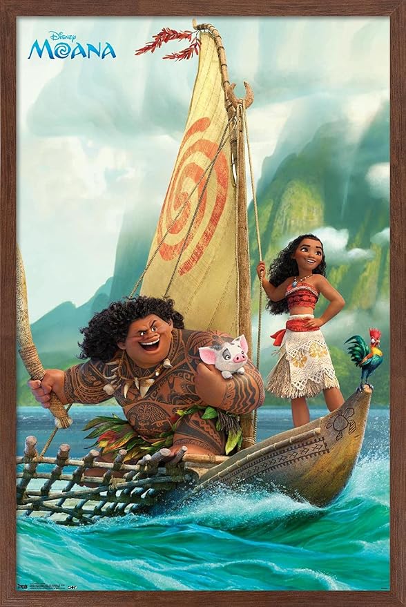 Disney Moana - Group Wall Poster, 22.4L" x 14.7W", Mahogany Framed Version