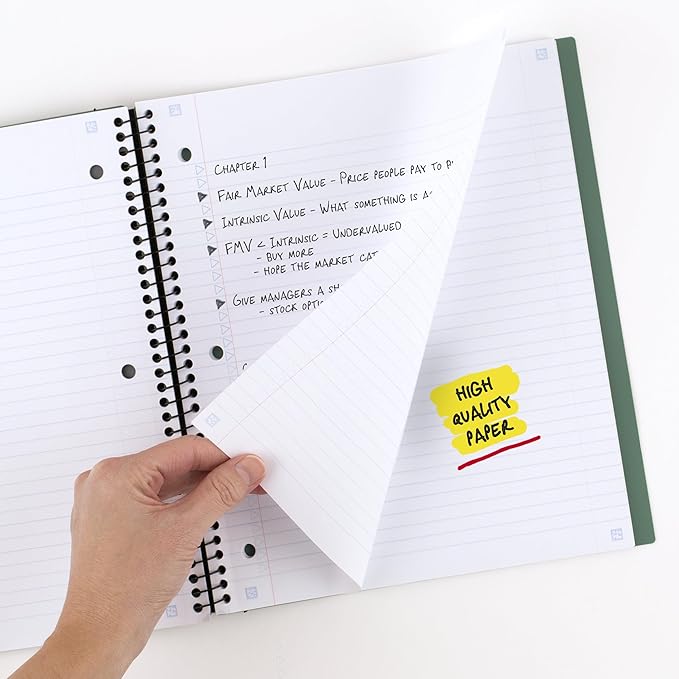 Five Star Advance Spiral Notebook + Study App, 3 Subject, College Ruled Paper, 8-1/2" x 11", 150 Sheets, Spiral Guard, Movable Tabbed Dividers, Seaglass Green (73136)