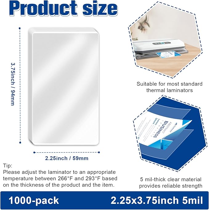 1000 Pack 5mil 2.3x3.7 Thermal Laminating Pouches Badge Laminate Pouches Clear Laminated Luggage Tags Printable Laminator Pouches for Business Permits Cards Hold 2x3.5 in Business Card