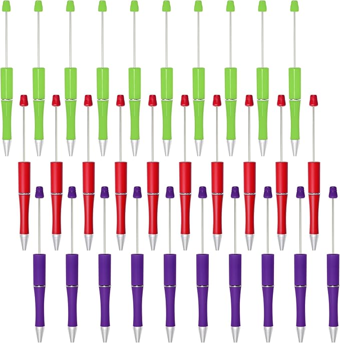jiebor 30Pcs Halloween Beadable Pens Plastic Bead Ballpoint DIY Cute Cool Pens Black Ink for Women Men Bridal Graduation Gift Office Supplies Purple Green Red