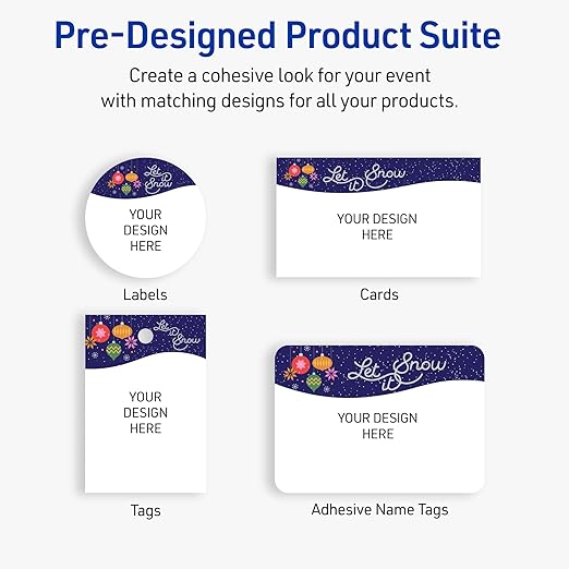 Avery Printable Christmas Adhesive Name Badges, Rectangle, 2-1/3" x 3-3/8", Pre-Printed Let It Snow Snowflakes Design, Matte White, Laser & Inkjet Compatible, 80 Total