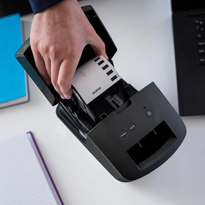 Brother QL-600 Desktop Monochrome Label Printer, up to 2.4" Label Width, No Ink Required, uses Brother Genuine DK Drop-in Rolls for Fast Labeling and Easy Integration with Microsoft Applications