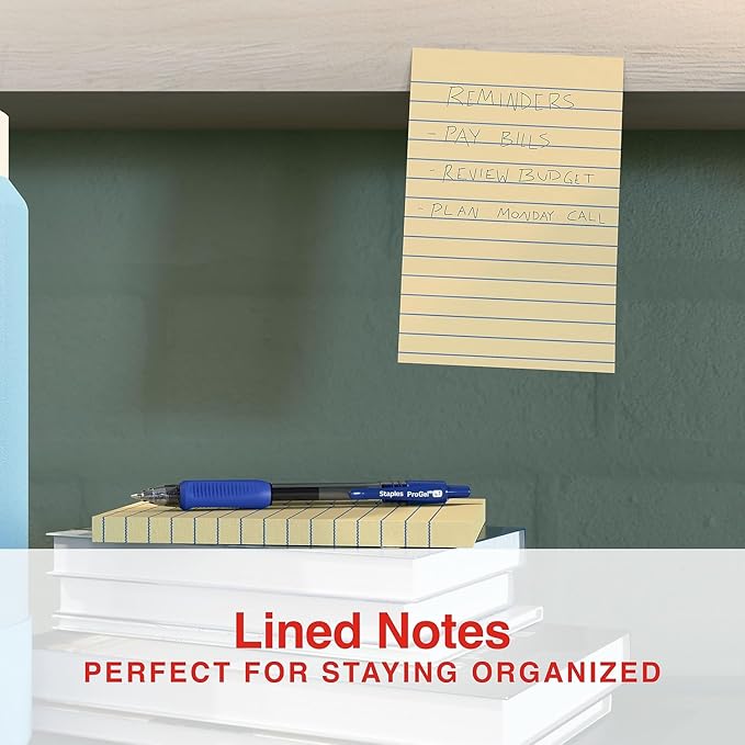 Staples Sticky Notes, 4" x 6", Lined, Yellow, 1200 Sheets – Large Ruled Notes for Planning, Projects & Office Use
