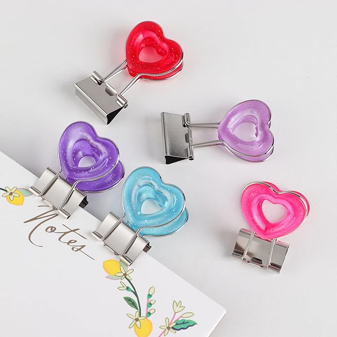 Clear Heart Shape Medium Paper Clips, Binder Clips, Easy Grip, Assorted Color, School Office Supplies, 10 Pcs/Set