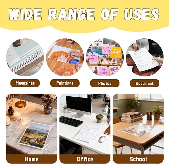 100 Pack 9 3/8 x 12 2/5 inches Crystal Clear Sleeves Storage Bags, Self Sealing Cellophane Bags Magazine Sleeves Protectors for 9x12 Photo Mats Art Prints Drawings