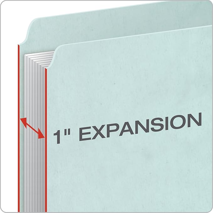 Pendaflex 1" Expansion Pressboard File Folders with 1/3 Cut Tab, Letter, Blue, 25/Box (9200T 1/3)