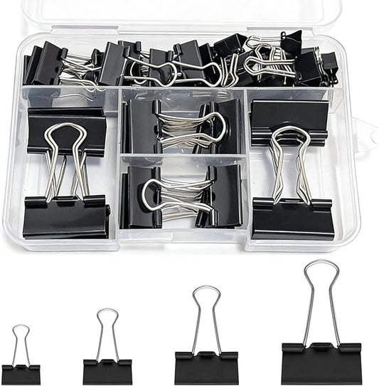 60PCS Black Binder Clips Assorted Sizes, 4 Size Assortment-Includes Large, Medium, Small, Mini Metal Clips(1.26”, 1.1”, 0.75”, 0.6”), Heavy-Duty Metal Paper Clamps for Office & School Supplies