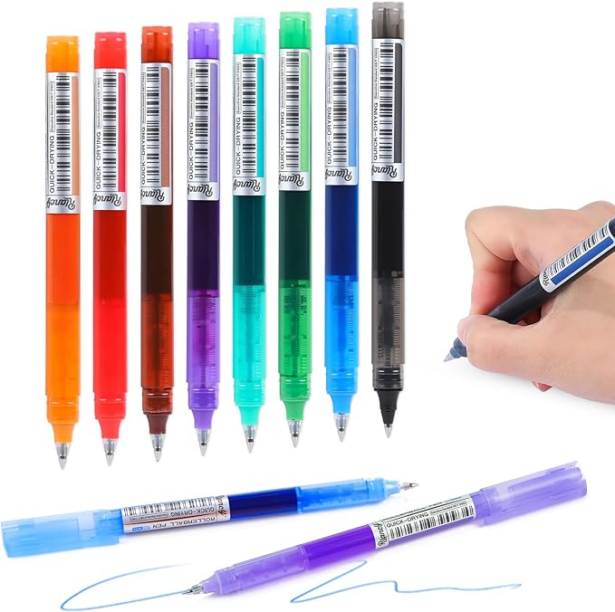 RIANCY Fine Point Colored Pens 8 Colors 0.5mm Gel Ballpoint Pens Assorted Colors Liquid Ink Pens No Smear Vibrant Colorful Writing for Journaling Note Taking Doodling Coloring Office School Supplies
