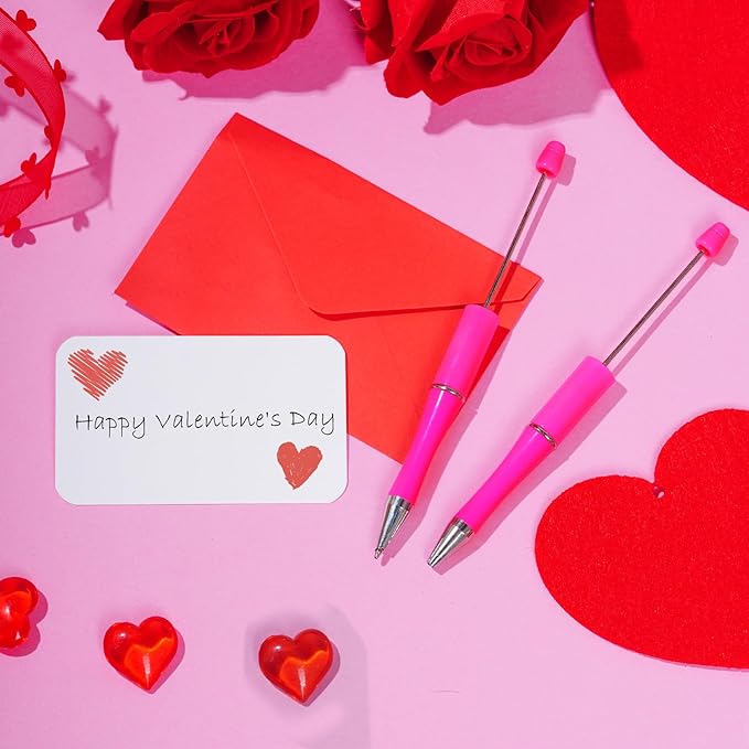 jiebor 30Pcs Hot Pink Beadable Pens Plastic Bead Ballpoint DIY Cute Cool Pens Black Ink for Women Men Bridal Graduation Gift Office Supplies
