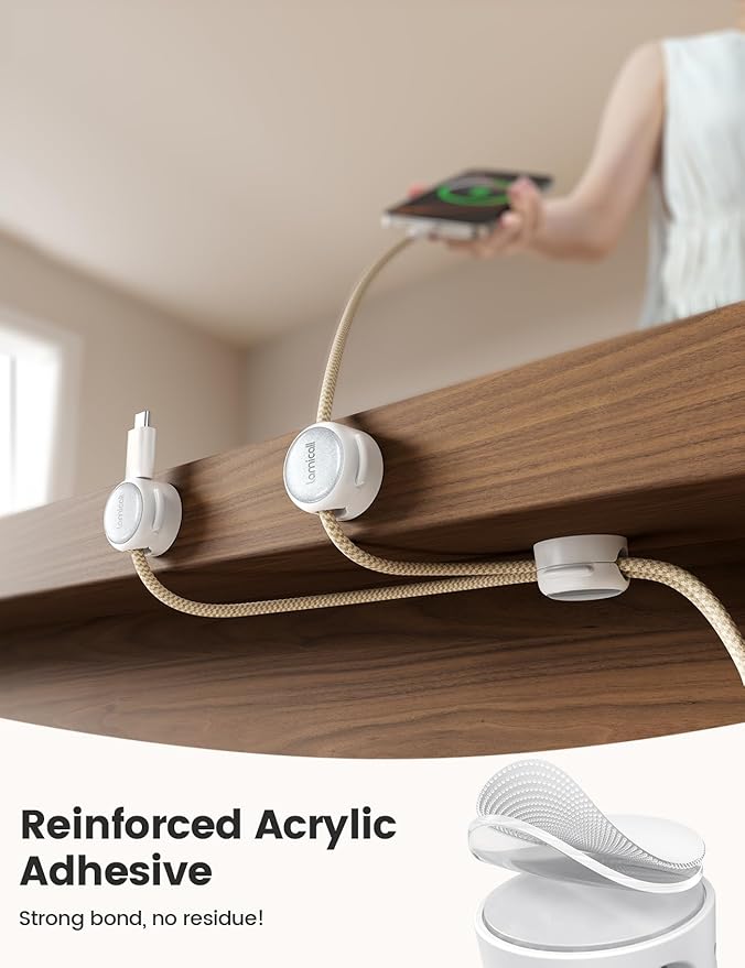 Magnetic Cable Clips Cord Organizer - Lamicall 8Pack [Crystal-Clear & Silver Shine] Cable Management for Phone Charging Cord, Strong Adhesive for Nightstand, Women Home Office Desk Decor Accessories