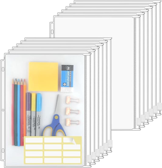 KTRIO Letter Size Binder Pockets 3 Ring Binder Zipper Pouch 24 Pack, 3 Holes Clear PVC Loose Leaf Bags 8.5"×11" Document Folders for Business Office School Supplies