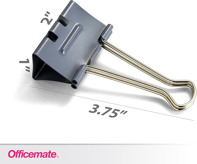 Officemate EZ Binder Clips, Large Size, 12/Box, Gray (99200)