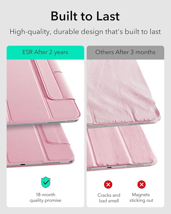 ESR for iPad Pro 13 Inch Case (M5/M4) 2025/2024, Powerful Magnetic Attachment, Slim Trifold Stand Case, Supports Pencil Pro & Pencil(USB-C), Auto Wake/Sleep, Rebound Series, Pink