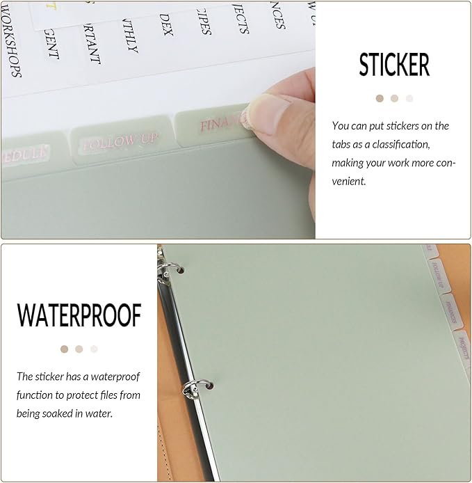 Buqoo 3 Ring Binder Dividers with 8-Tabs, A4 Sage Green 3 Hole Binder Divider, Sturdy Aesthetic Plastic Index Page Binder Dividers for Student Notebook Journal Planner/School Office (8.4"×10.9")