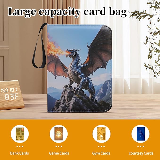 Trading Card Binder – Deluxe Charizard 9-Pocket Side-Loading Zipper Album with 50 Sleeves and 900 Pockets – Fits Sleeved Cards – Ideal for TCG, MTG, Sports Collector
