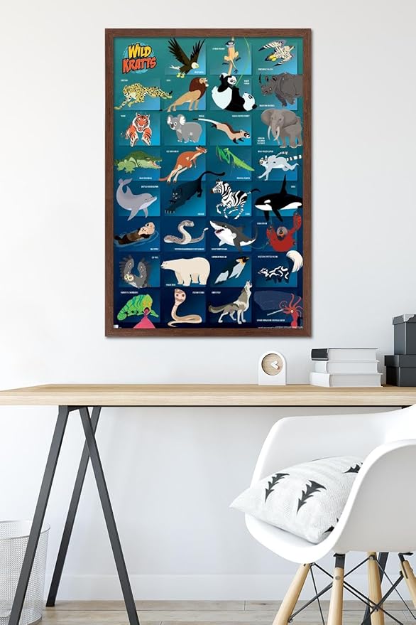 Wild Kratts - Grid Wall Poster, 34L" x 22.4W", Mahogany Framed Version