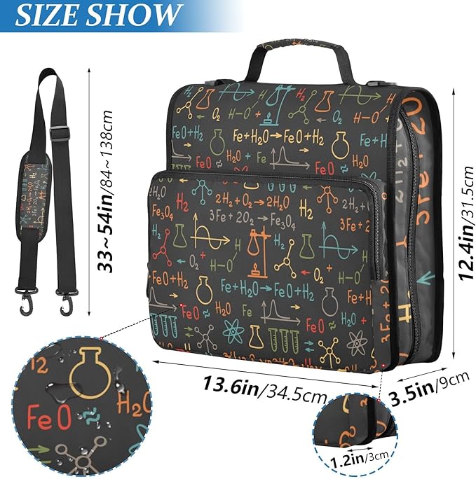 Science Chemistry Laboratory Zipper Binder Bag 3 Ring Binder with Shoulder Strap Zip Up 500 Sheets Capacity Multi Pockets for School Office Supplies