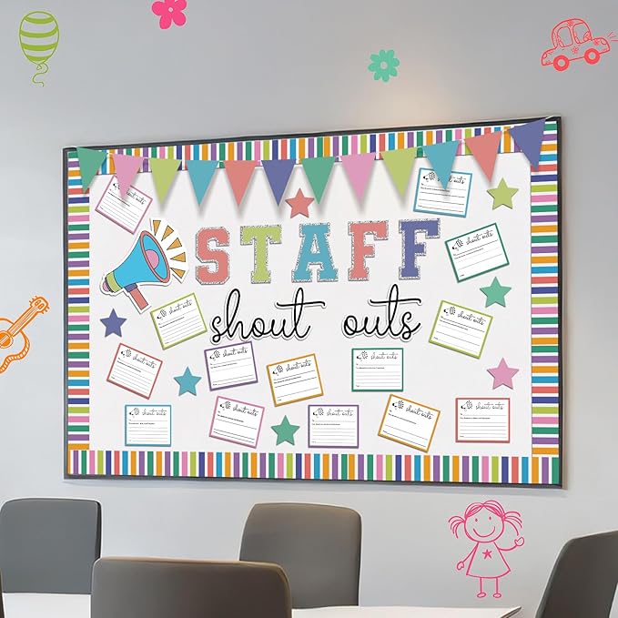 Staff Shout Out Bulletin Board Decoration Colorful Staff Shout Outs Bulletin Board Set with 21 Appreciation and Recognition Cutouts for School Classroom Office Appreciation Wall Door Decor Supplies