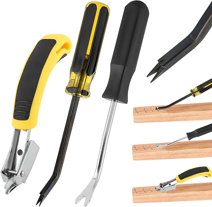 Upholstery Staple Remover Heavy Duty Staple Puller for Removing Carton Construction Upholstery Staples with Double Pronged Head for Furniture, Carpet, Carton, Floor 3 Pcs