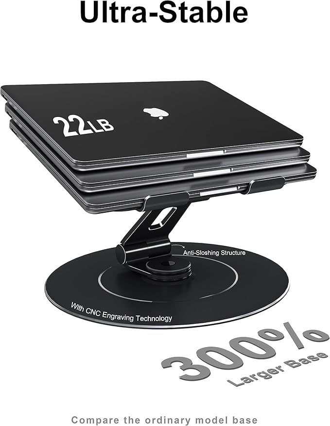 Ultra-Stable Laptop Stand for Desk with Larger Base, Desktop Organizer, Military-Grade Aluminum Anti-Loosening Structure - Height Adjustable Laptop Suitable for 10-17.3 inch