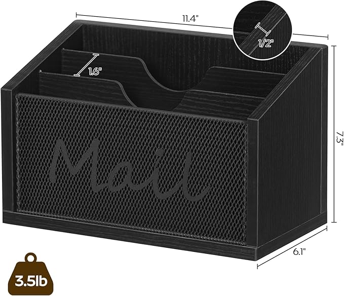 Mail Organizer Countertop, Mail Holder with 3 Slots, Mail Sorter for Desk, Wooden Office Desk Organizer, Mail Organizer for Magazines, Files, Papers, Folders, Black MR03BB