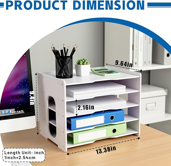 File Organizer Paper Sorter 5 Tier File Desktop Document Holder White Paper Sorter Desk for Office, Home or School (5 Tier File Organizer)