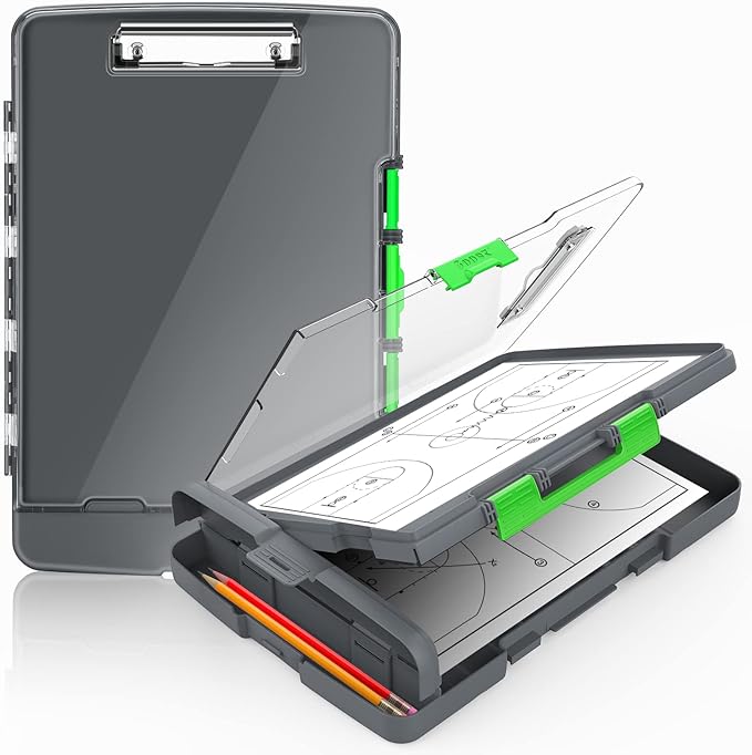 Sooez Original Clipboard with 2 Storage & Pen Holder, Heavy Duty Clip Boards 8.5x11 with Dual Storage, Clearview Dry Erase Coach Clipboard with Real Hinge, High Capacity, School & Office Supplies