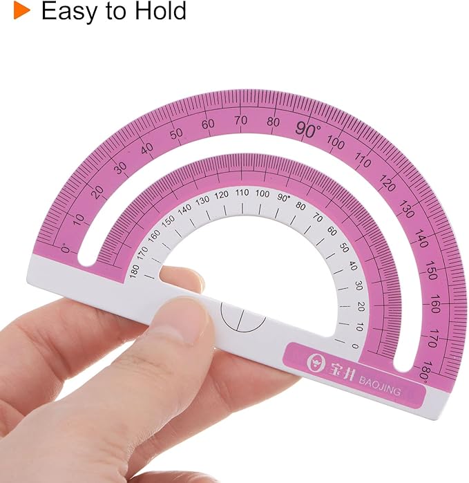 HARFINGTON 4pcs Geometry Set 15cm Metric Measure Ink Printing Aluminum Ruler Metal Ruler Set Triangle Protractor Ruler Tool Set for Classroom, Office, Home, Rose Red